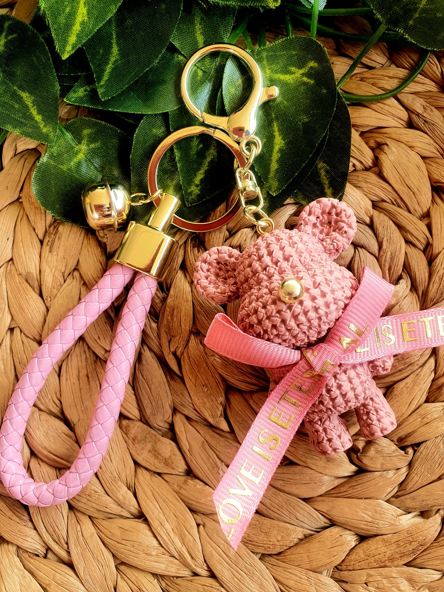 Cute Woven Love Bear Keyring with Wristlet - Amberleighs Designs