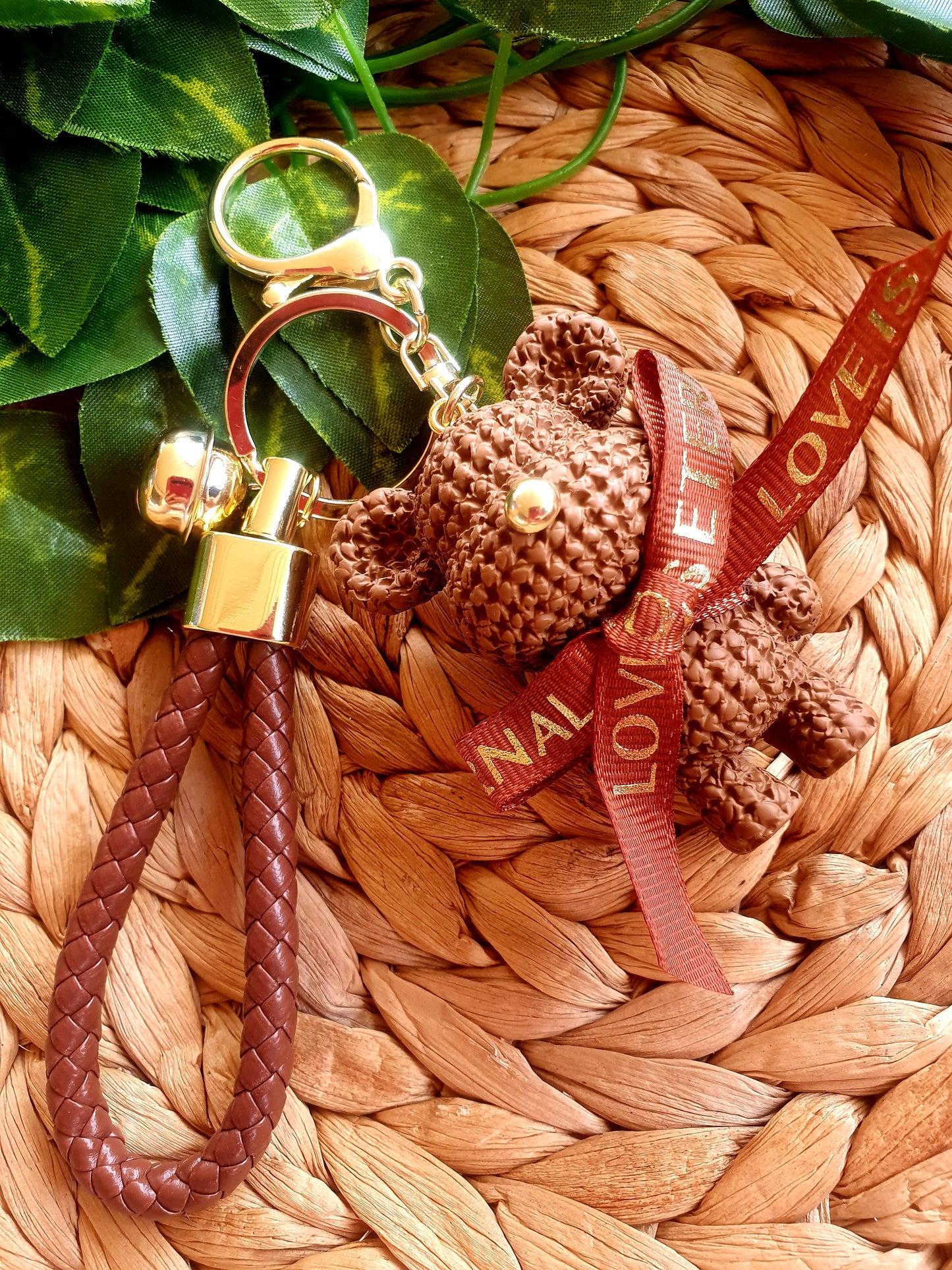 Cute Woven Love Bear Keyring with Wristlet - Amberleighs Designs