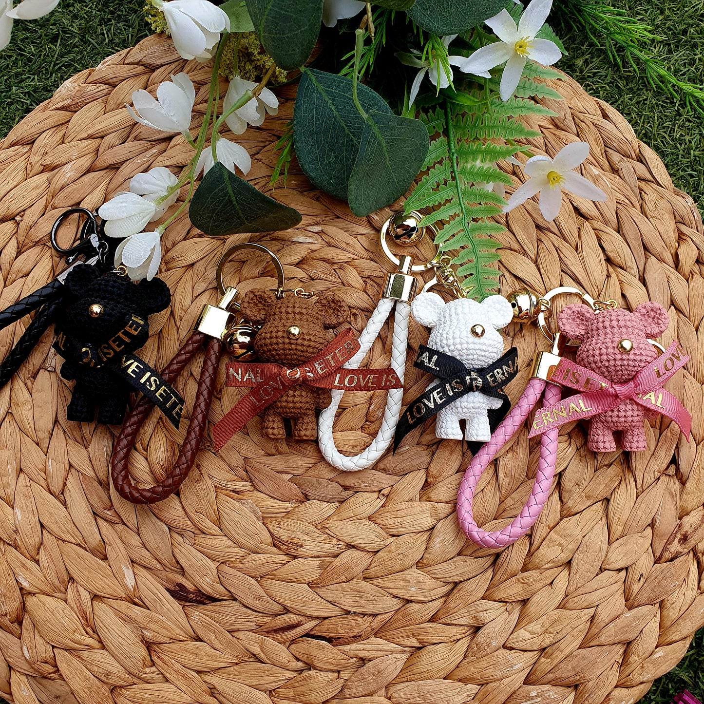 Cute Woven Love Bear Keyring with Wristlet - Amberleighs Designs