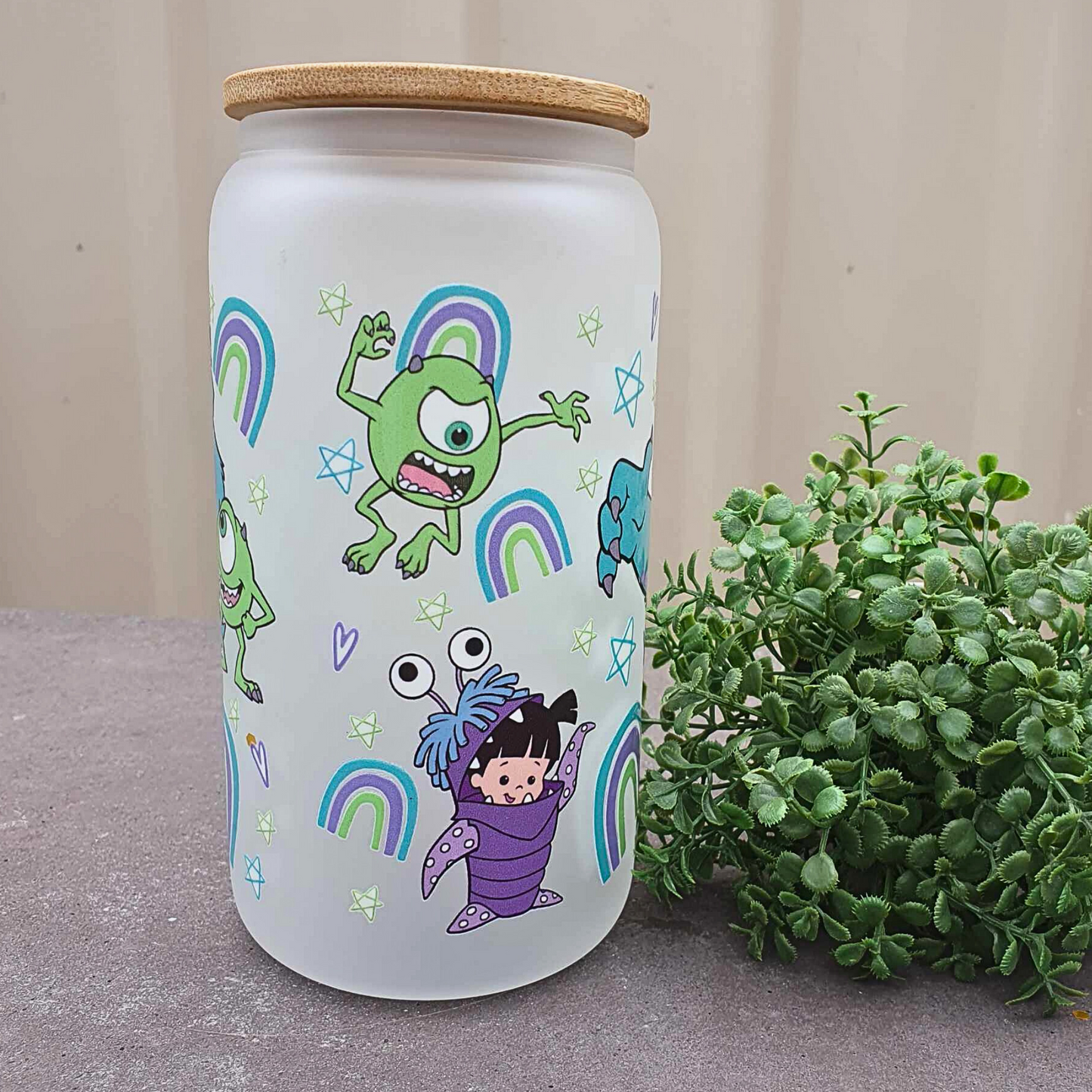 Monsters Inc 16oz Frosted Libby Glass Can 475ml (16oz) Tumbler Cup | Amberleighs Designs | Adelaide South Australia