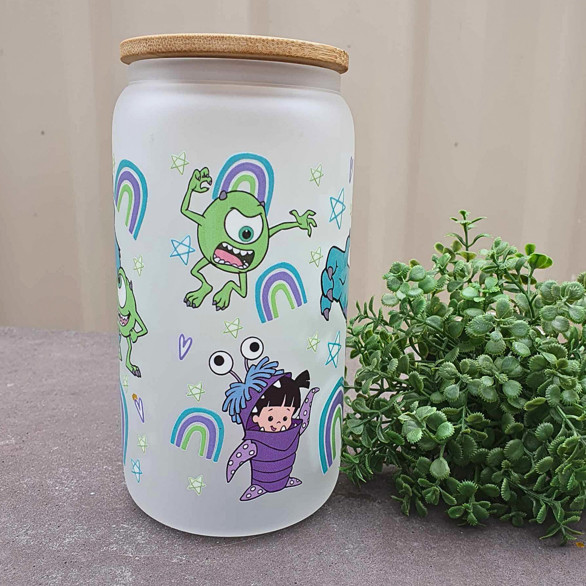 Monsters Inc 16oz Frosted Libby Glass Can 475ml (16oz) Tumbler Cup | Amberleighs Designs | Adelaide South Australia