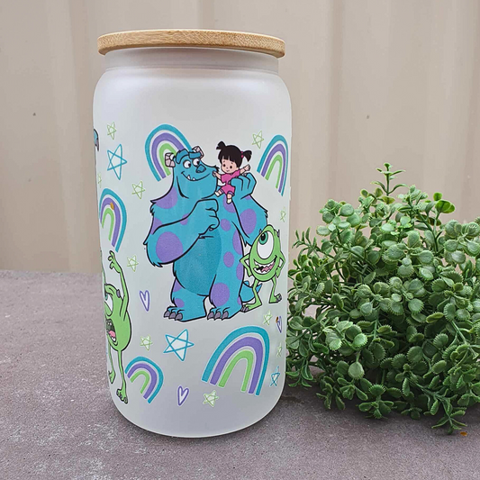 Monsters Inc 16oz Frosted Libby Glass Can 475ml (16oz) Tumbler Cup | Amberleighs Designs | Adelaide South Australia