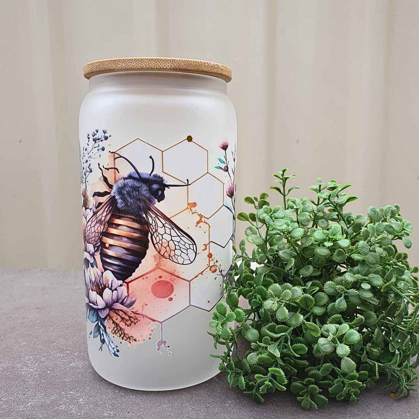 Bee 16oz Frosted Libby Glass Can 475ml (16oz) Tumbler Cup | Amberleighs Designs | Adelaide South Australia