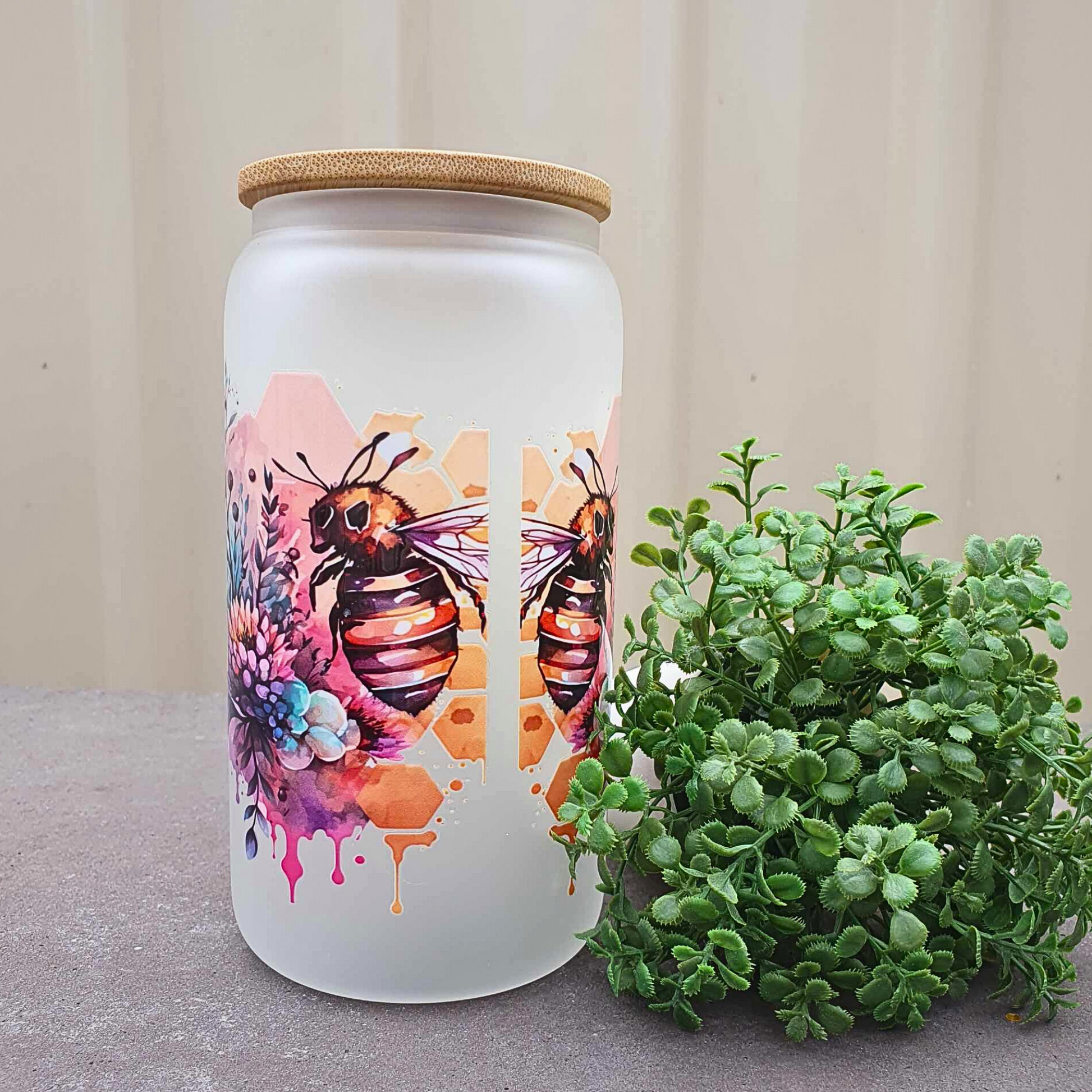 Bee 16oz Frosted Libby Glass Can 475ml (16oz) Tumbler Cup | Amberleighs Designs | Adelaide South Australia