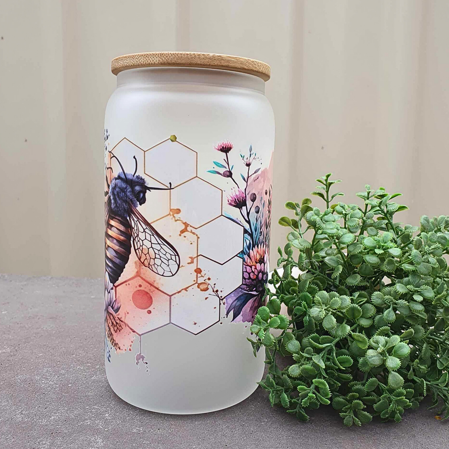 Bee 16oz Frosted Libby Glass Can 475ml (16oz) Tumbler Cup | Amberleighs Designs | Adelaide South Australia