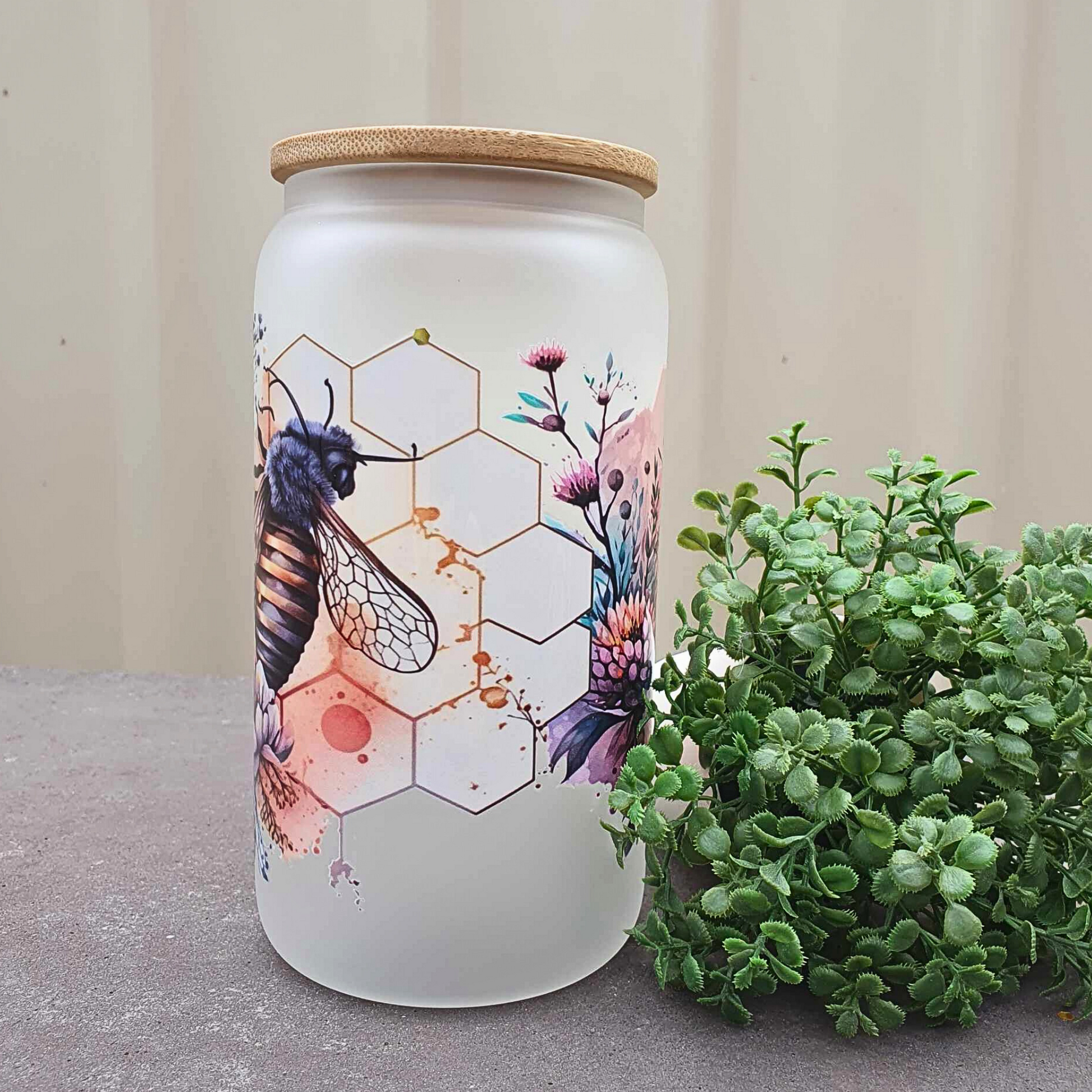 Bee 16oz Frosted Libby Glass Can 475ml (16oz) Tumbler Cup | Amberleighs Designs | Adelaide South Australia