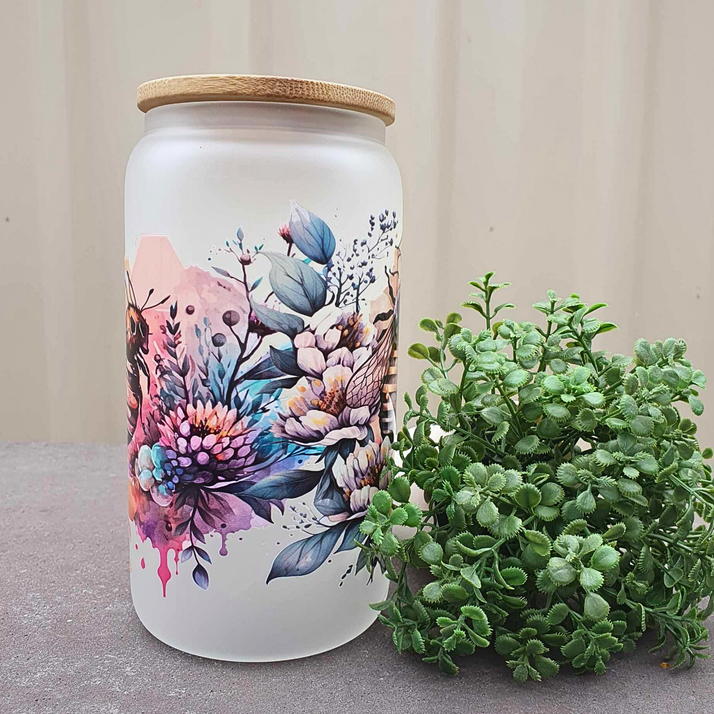 Bee 16oz Frosted Libby Glass Can 475ml (16oz) Tumbler Cup | Amberleighs Designs | Adelaide South Australia
