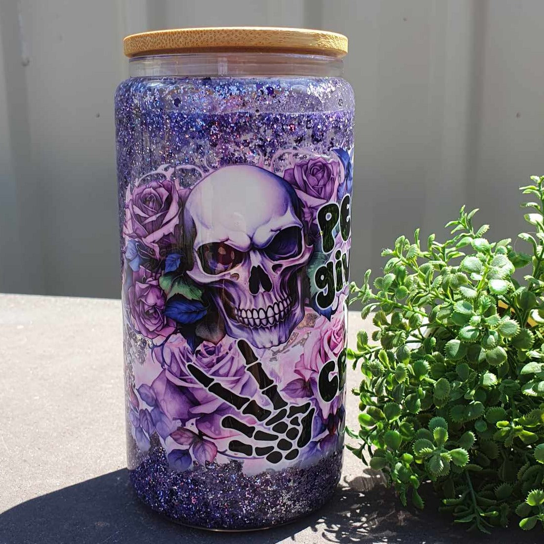 People Give Me The Creeps Purple Glitter Snow Globe Libby Glass Can 475ml (16oz) Tumbler Cup