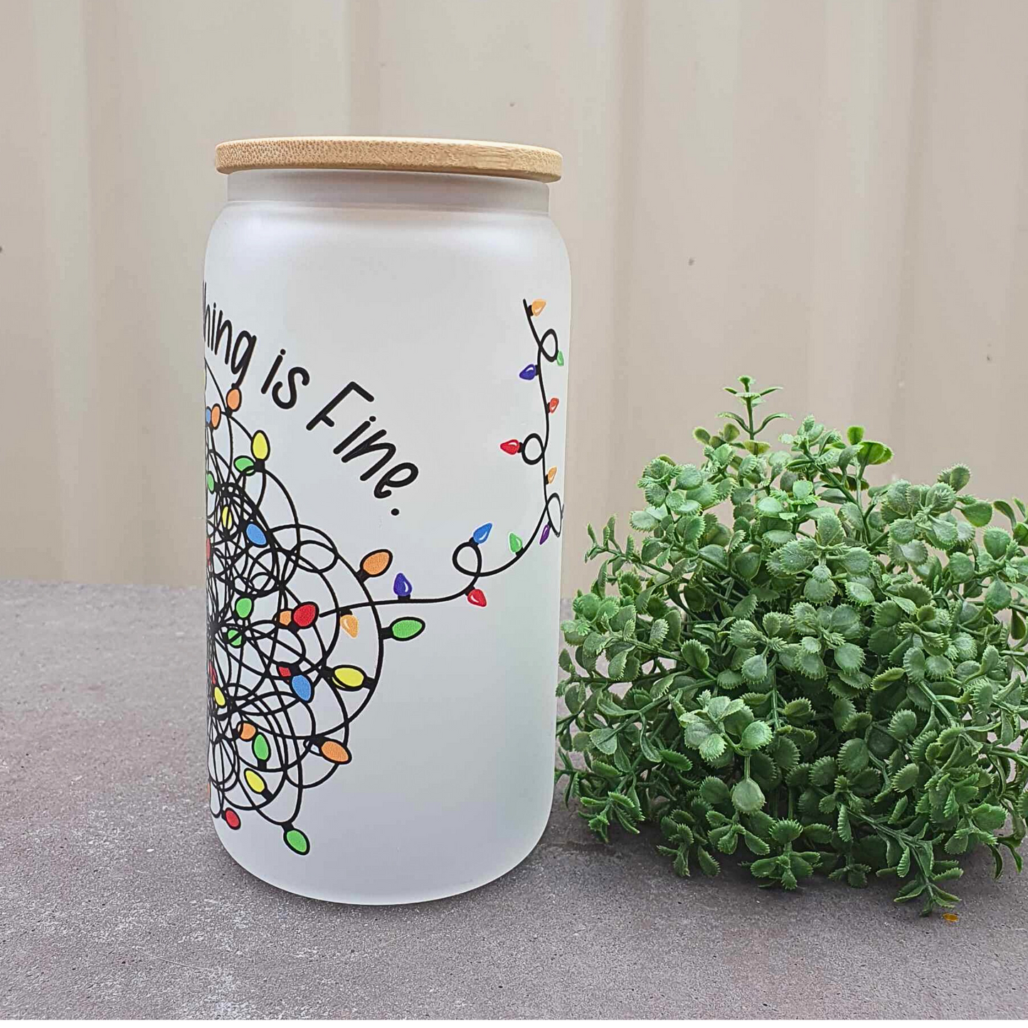 I'm Fine, Everything's Fine! Christmas Light 16oz Frosted Libby Glass Can 475ml (16oz) Tumbler Cup | Amberleighs Designs | Adelaide South Australia