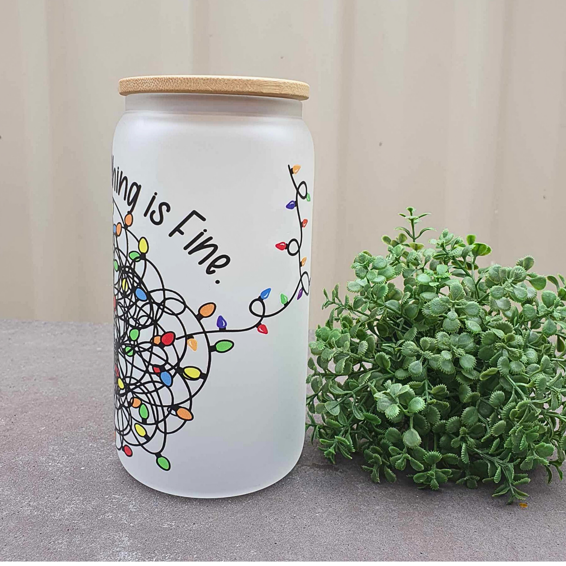 I'm Fine, Everything's Fine! Christmas Light 16oz Frosted Libby Glass Can 475ml (16oz) Tumbler Cup | Amberleighs Designs | Adelaide South Australia