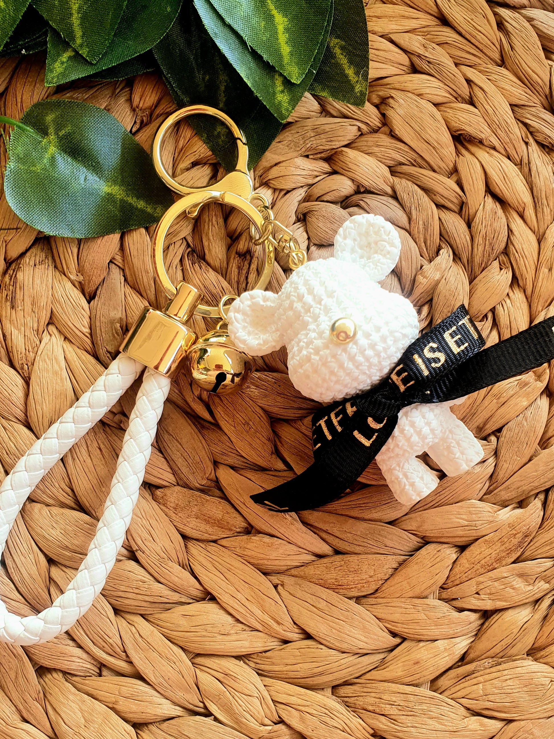 Cute Woven Love Bear Keyring with Wristlet - Amberleighs Designs