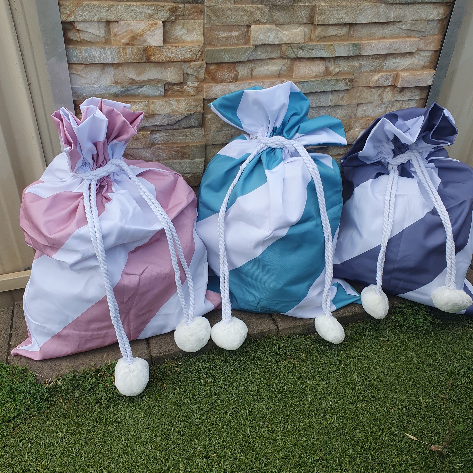 Deluxe Striped Pom Pom Santa Sack - Various Colours Available - Amberleighs Designs