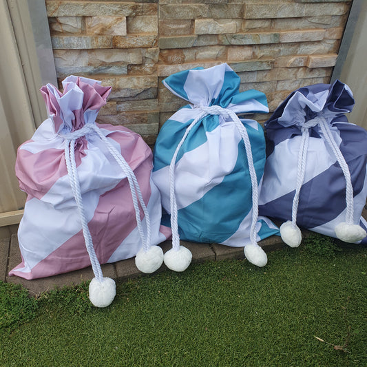 Deluxe Striped Pom Pom Santa Sack - Various Colours Available - Amberleighs Designs