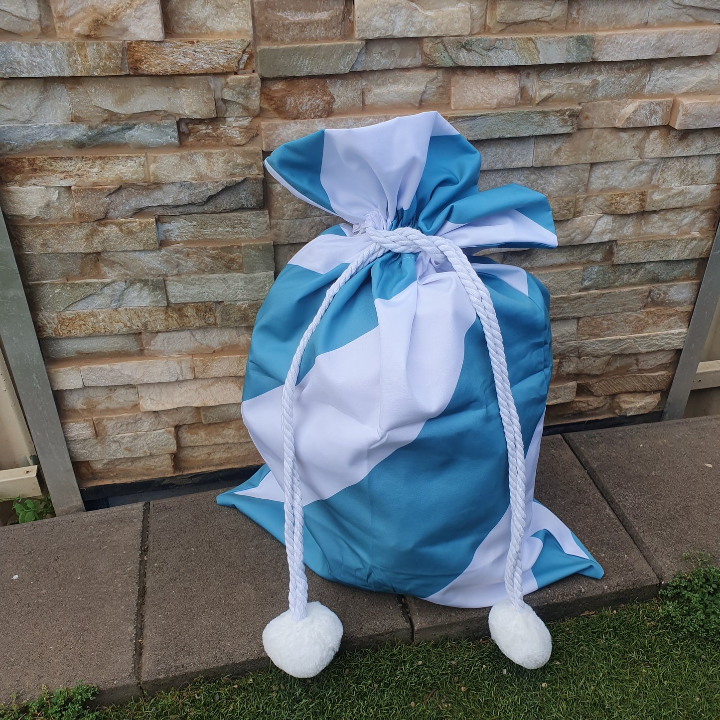 Deluxe Striped Pom Pom Santa Sack - Various Colours Available - Amberleighs Designs