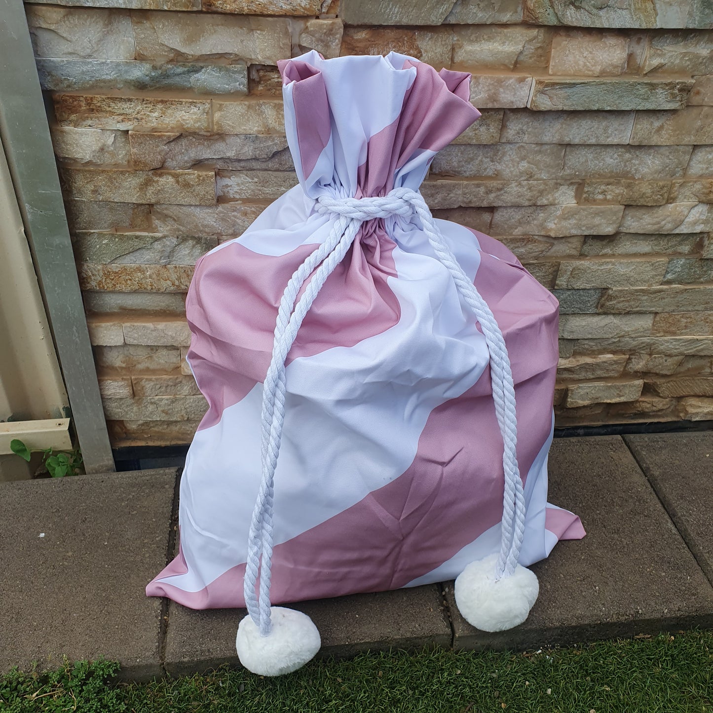 Deluxe Striped Pom Pom Santa Sack - Various Colours Available - Amberleighs Designs