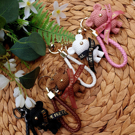 Cute Woven Love Bear Keyring with Wristlet - Amberleighs Designs